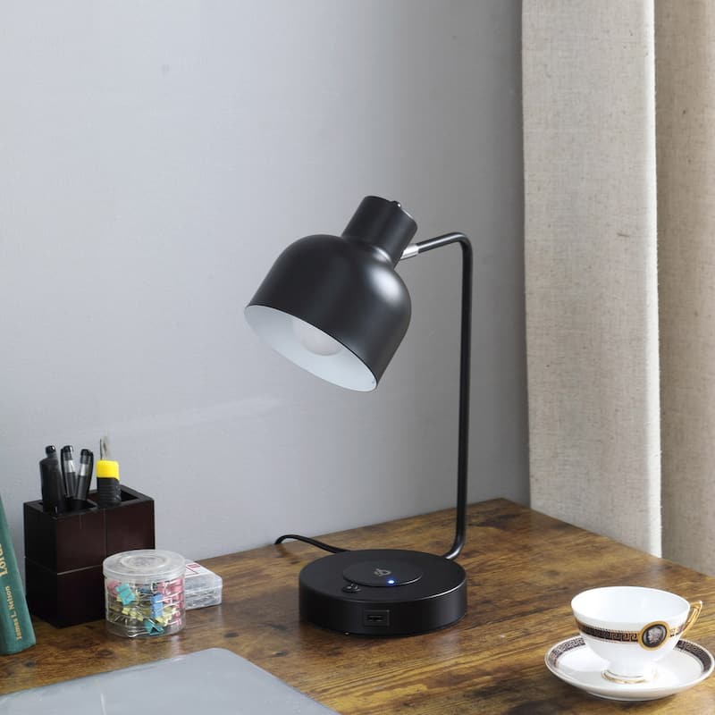 15.25"In Black Adjustable Student Desk Task Table Lamp W/ Charging Usb Port Station