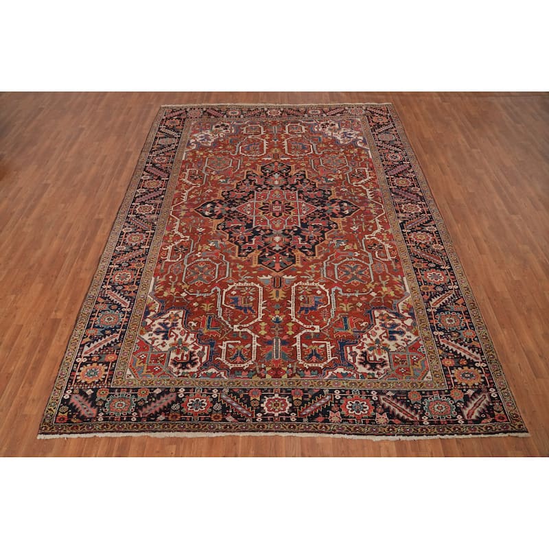 Hand Knotted Oriental 100% Wool Carpet Traditional Medallion Oranges & Rust Heriz (serapi) Area Rug - 11' 11'' X 8' 11''