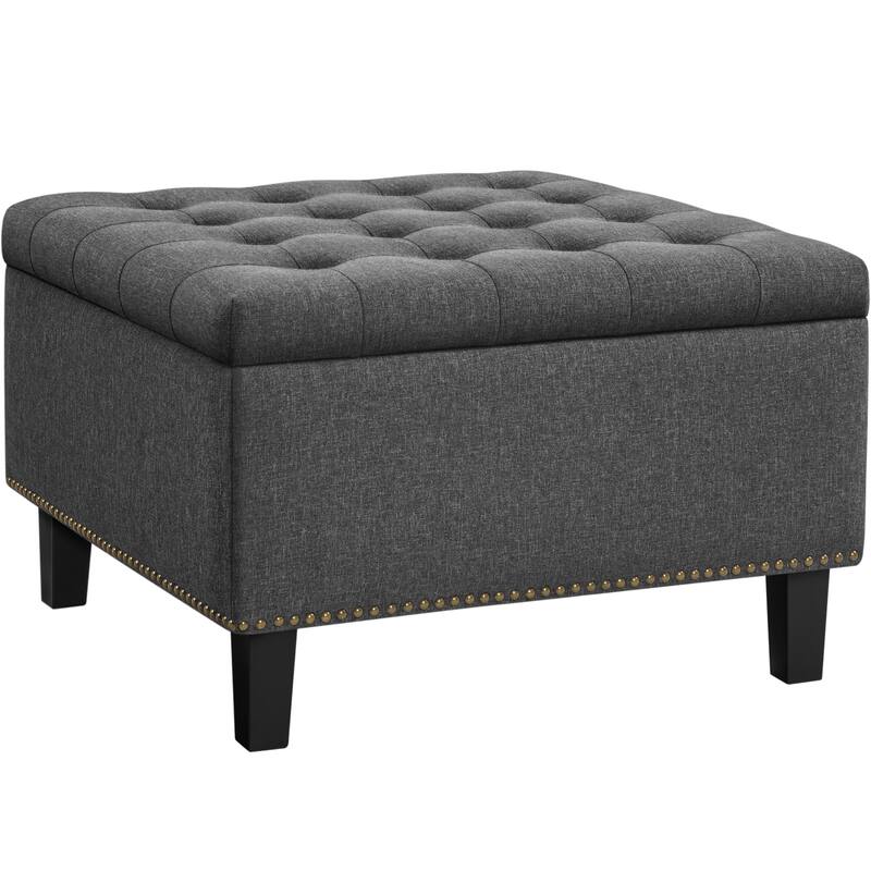 Yaheetech Folding Storage Ottoman Bench with Button Tufted, Dark Gray - 28"×28"×18" - Dark Grey