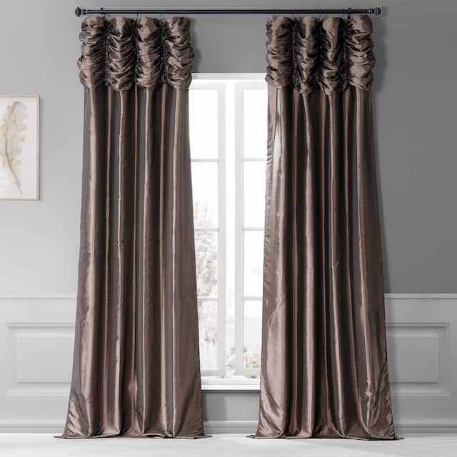Exclusive Fabrics Single Ruched Faux Solid Taffeta Curtain (1 Panel) - 50 X 108 - Mushroom