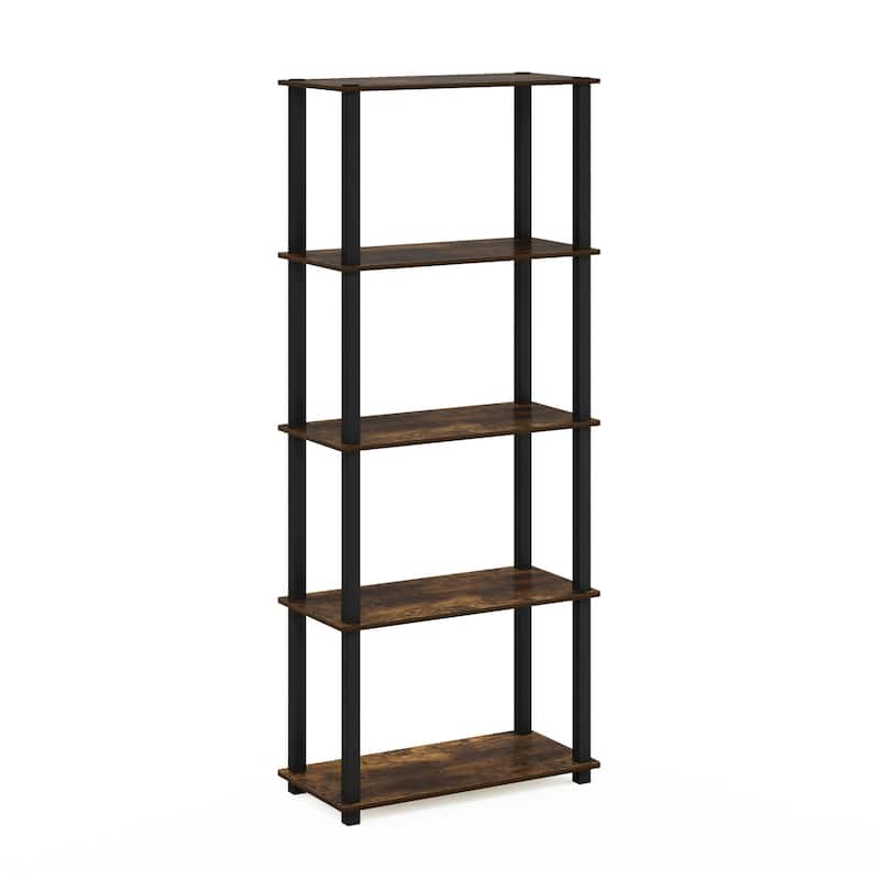 5 Tiers Wood Household Shelving Unit in Pine/Black (23.6 in. W x 57.4 in. H x 11.6 in. D) - 23.6