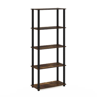 5 Tiers Wood Household Shelving Unit in Pine/Black (23.6 in. W x 57.4 in. H x 11.6 in. D) - 23.6