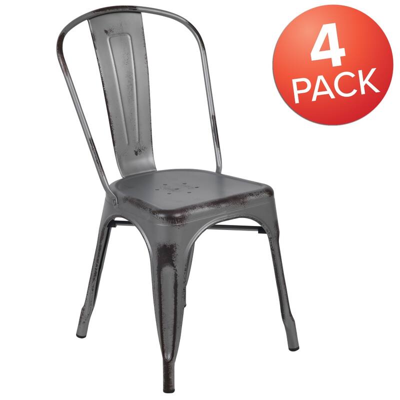 Distressed Metal Indoor-Outdoor Stackable Chair - Kitchen Furniture