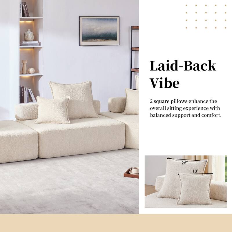 3 PC Oversized Modular Sofa, No Assembly, 5 - 6 Seats, Beige Boucle