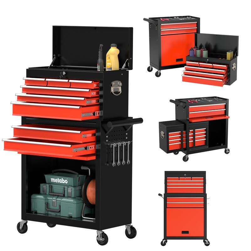 8-Drawer Rolling Tool Chest & Removable Tool Box Organizer with Lock