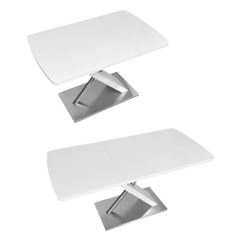 47.25 "-63" Dining Table,Seating 4-6 People, Retractable Table, Cross Metal Base and Stainless Steel Tubing