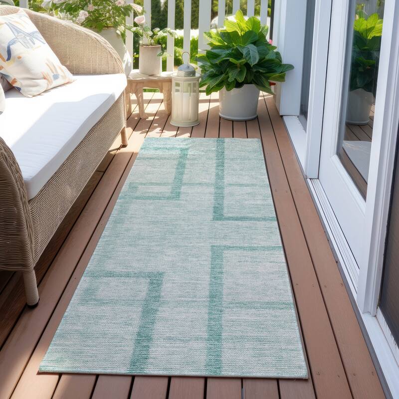 Machine Washable Indoor/ Outdoor Chantille Contemporary Geo Rug - Teal - 2'3" x 7'6"