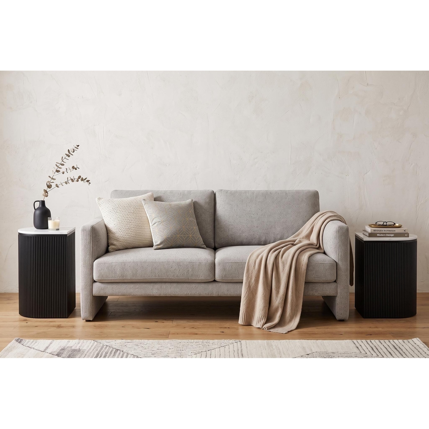 HomeRoots Set of Two Black And White Solid Wood And Marble Oval Block End Tables - 18.00 in. x 20.90 in. x 14.00 in.