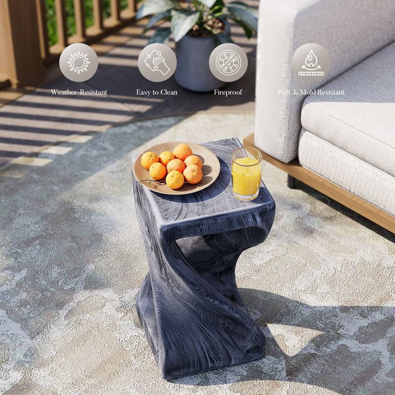 COSIEST Concrete Side Table,Sculptural End Table with Wood-Grain Finish