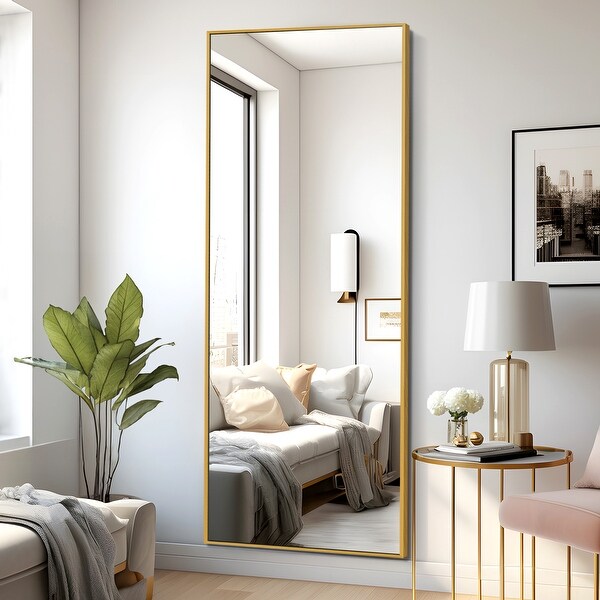 64 in. x 21 in. Modern Rectangle Metal Framed Gold Full Length Floor Mirror Standing Mirror