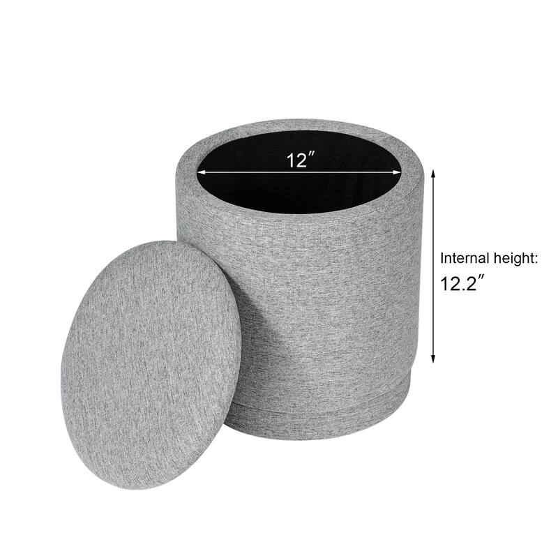 Adeco 2-Piece Round Fabric Storage Ottoman Set with Removable Lids