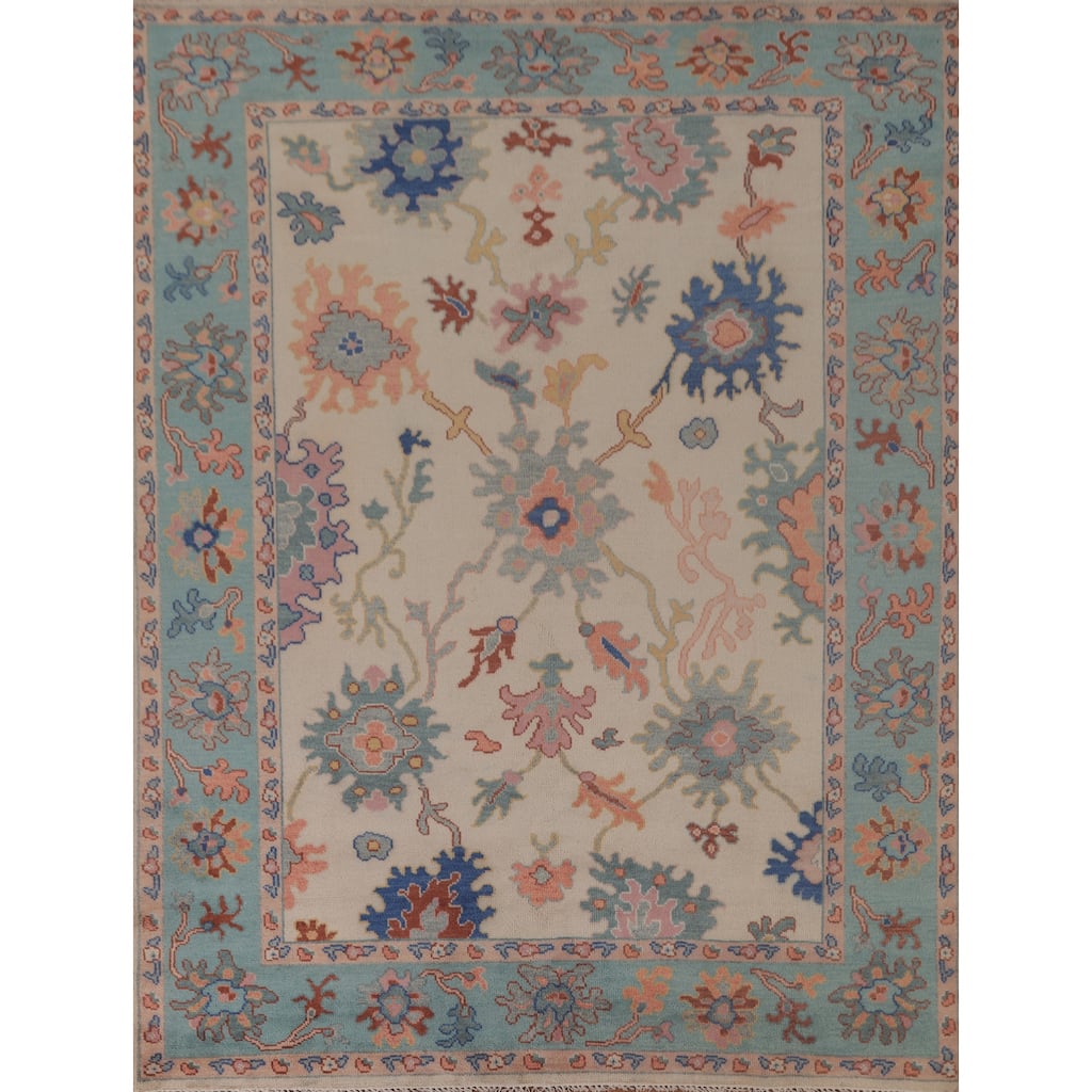 All-Over Oushak Area Rug Hand-Knotted Wool Carpet - 7'11"x 9'10"