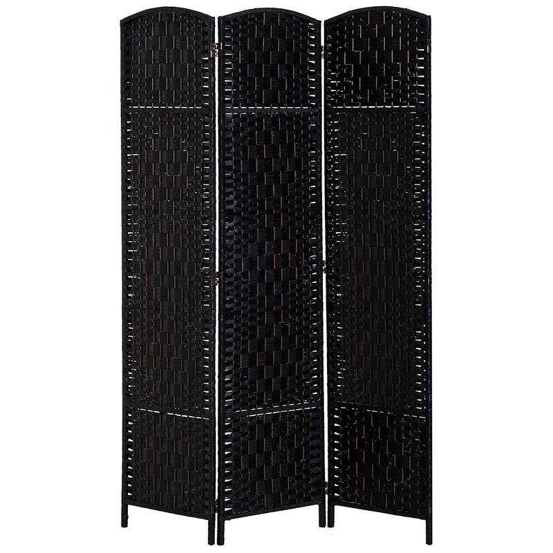 Wicker Weave 3 Panel Room Divider Privacy Screen - Black