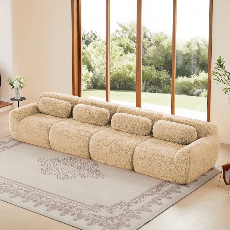 Rossetta 149'' Modern 4-seater Soft Fluffy Plush Fabric Modular Sectional Deep Sofa Couches, Free Combination Buckle Connection