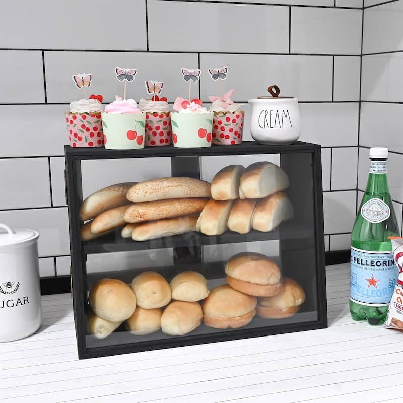 Tempered-Glass Wood Display Case with Double Doors - S