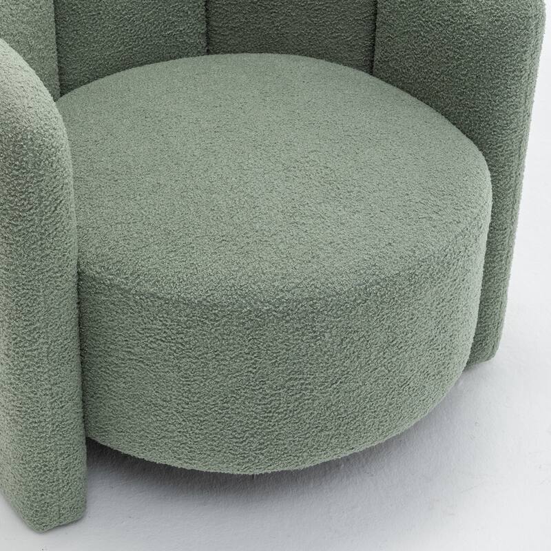 SEYNAR Modern Glam Teddy Fabric Upholstered Round Accent Chair with Flower Shaped Back Design