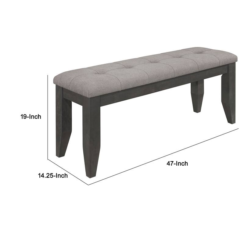 Lyla 47 Inch Dining Bench, Sleek Cushioned Seat, Rustic Gray Wood Frame