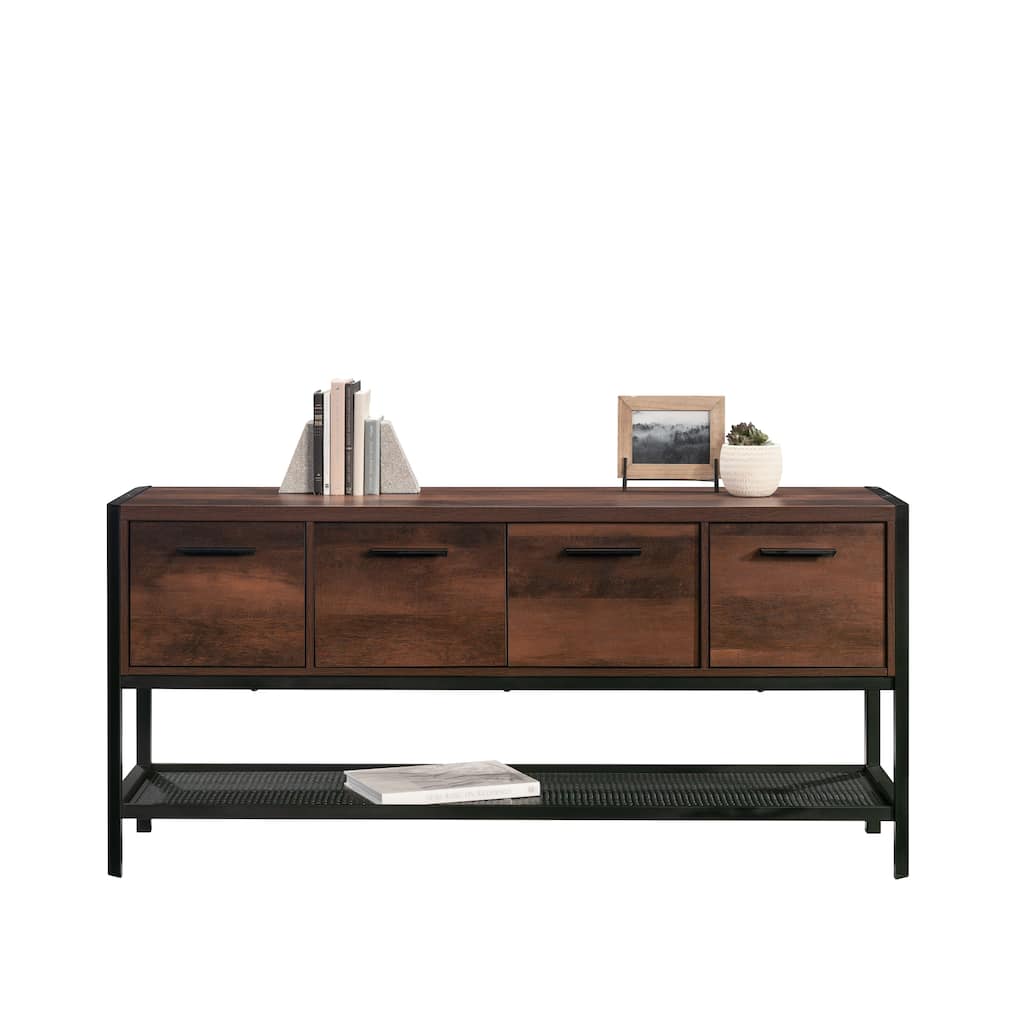 Wood Credenza with Hidden Compartments, Brown - 64.02"W x 18.5"D x 29.76"H