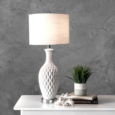 Nuloom 28" Diamante Textured Ceramic Linen Shade Table Lamp - 13"W x 13"D x 28"H