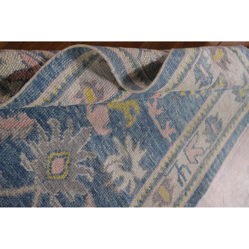 Vegetable Dye Floral Oushak Turkish Runner Rug Handmade Wool Carpet - 3'2"x 16'0"
