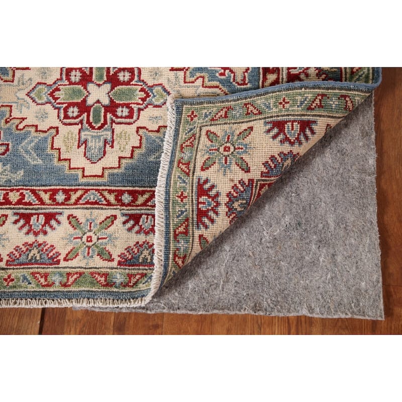 Blue Geometric Kazak Oriental Accent Rug Handmade Wool Carpet - 3'4"x 5'0"