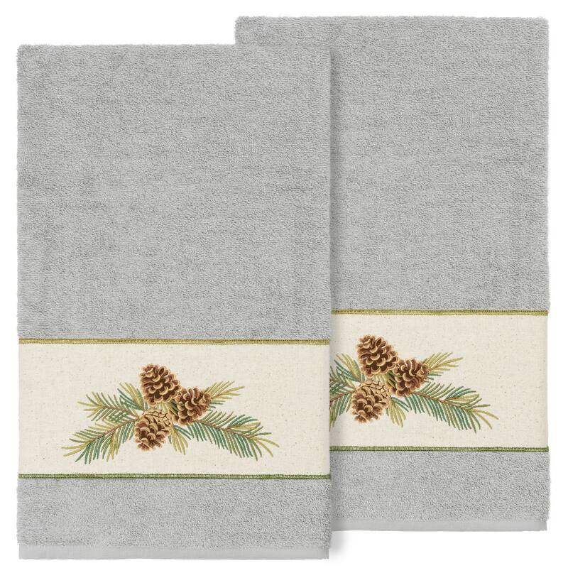 Authentic Hotel and Spa 100% Turkish Cotton Pierre 2PC Embellished Bath Towel Set - Light Gray