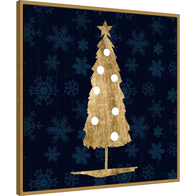 Blue and Tan Sophisticated Christmas II by Grace Popp Framed Canvas Wall Art Print