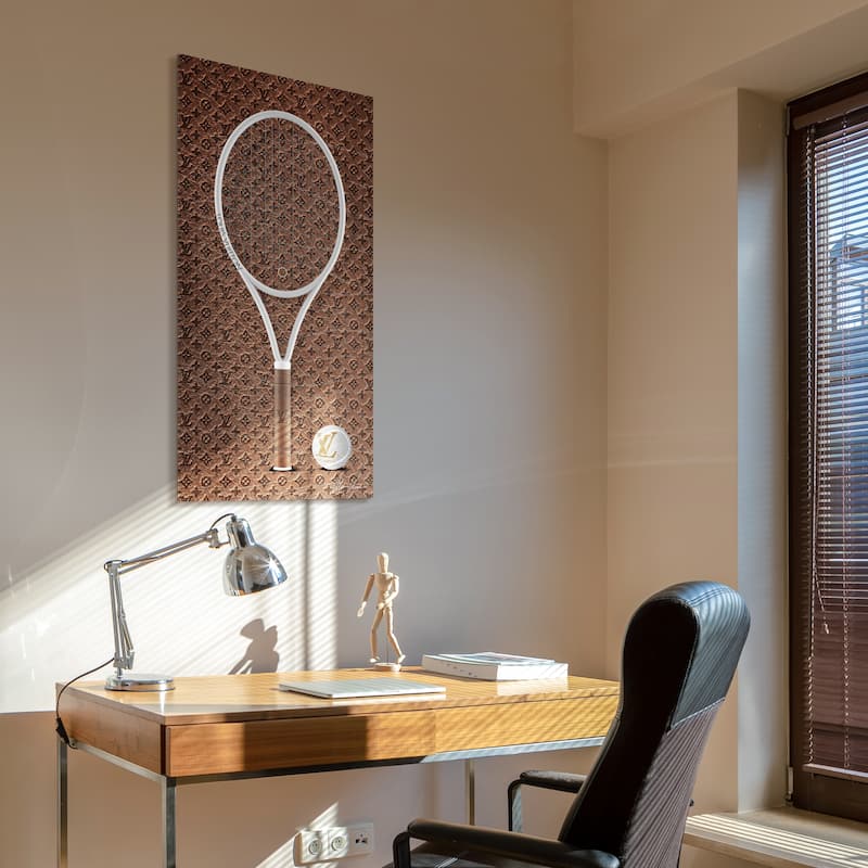 "L Vibes Racquet" Frameless Free Floating Tempered Glass Panel Graphic Wall Art