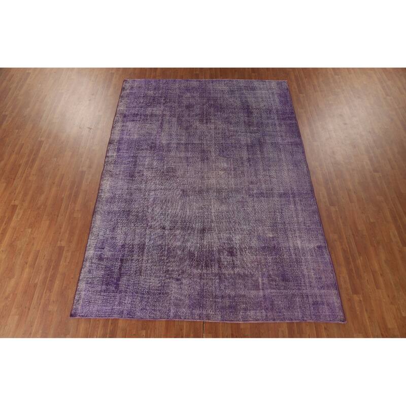 Distressed Anatolian Turkish Vintage Rug Handmade Purple Wool Carpet - 8'1" x 11'8"
