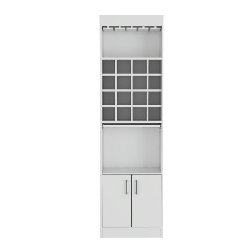 TUHOME Kava Bar Cabinet with 16 Wine Cubbies, 12 Glass Racks, 1 Shelf, Concealable Serving Tray, and Double Door - N/A