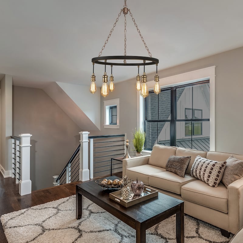 Mid-Century Modern 6-Light Wagon Wheel Chandelier for Bedroom Dining Room