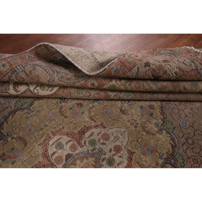 Brown Tabriz Persian Vintage Area Rug Hand-Knotted Wool Carpet - 8'0" x 10'11"