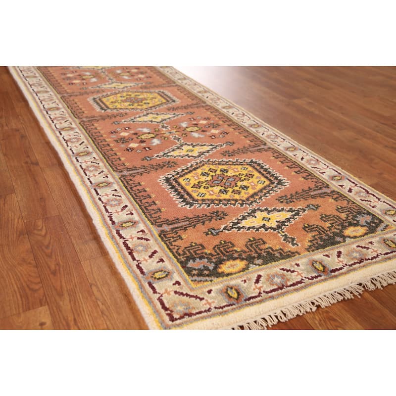 Orange Viss Indian Runner Rug Hand-Knotted Wool Carpet - 2'6" x 8'0" - Orange - 2'6" x 8'0"
