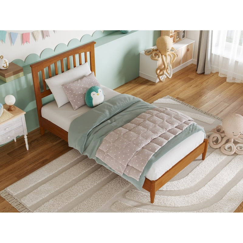 Twin Wood Platform Bed - Low Profile Solid Wood Bed Frame - Light Toffee Finish