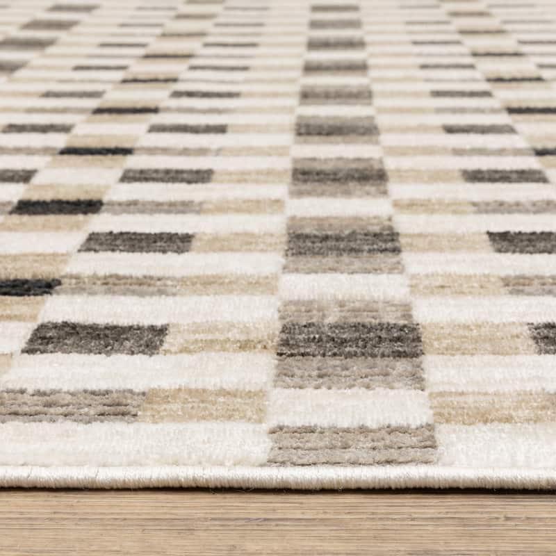 Hansel Geometric Blocks Black/ Golden Brown Area Rug