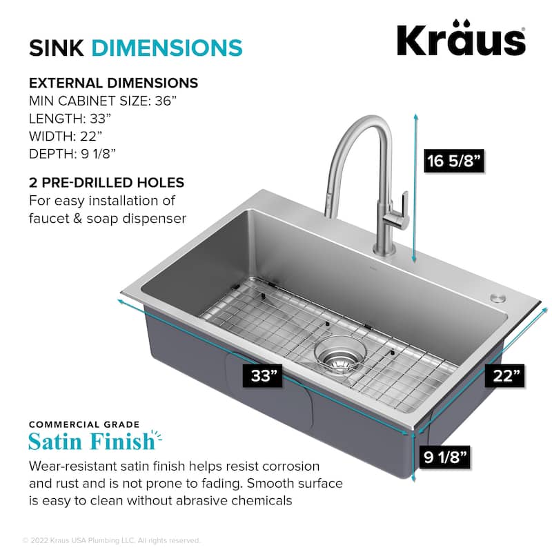 Kraus KCL-1706 Standart Pro 33" Undermount Single Basin Stainless
