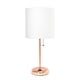 preview thumbnail 31 of 99, Porch & Den Custer Metal/ Fabric Lamp with Charging Outlet White on Rose Gold base