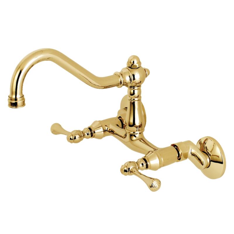 Vintage 6 in. Adjustable Center Wall Mount Kitchen Faucet - Polished Brass