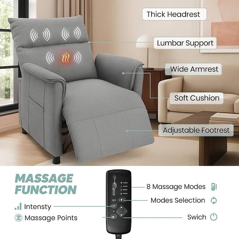 Electric Recliner Chair, with Massage and Heat, Remote Control