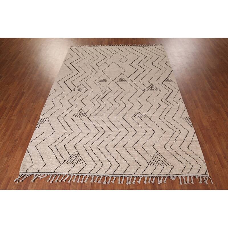 Earth Tone Moroccan Modern Area Rug Handmade Wool Carpet - 7'10"x 10'6"