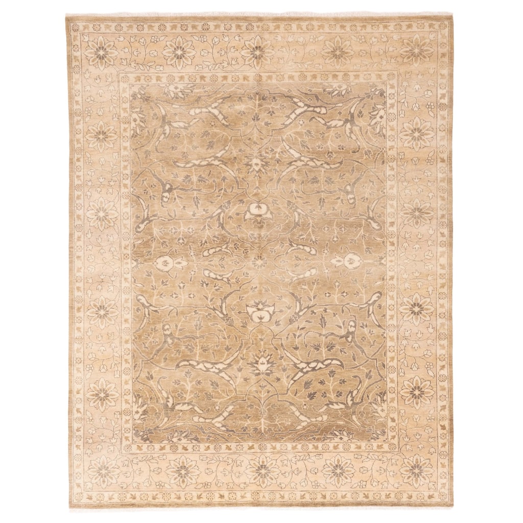 ECARPETGALLERY Hand-knotted Finest Oushak Brown, Olive Wool Rug - 7'11 x 9'11