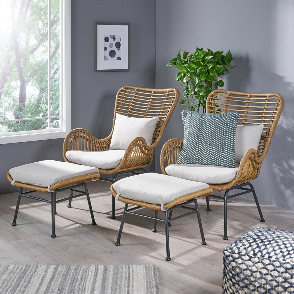 Indoor wicker chair and store ottoman