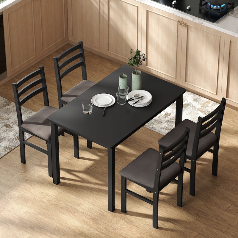 HOMCOM 5-Piece Dining Table Set for 4, Farmhouse Kitchen Table Set with 4 Upholstered Padded Chair, Wood Legs for Dining Rooms