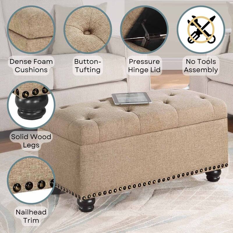 Storage Ottoman - Multi-Purpose Upholstered Bench with Hidden Storage, Perfect Accent for Any Home Space