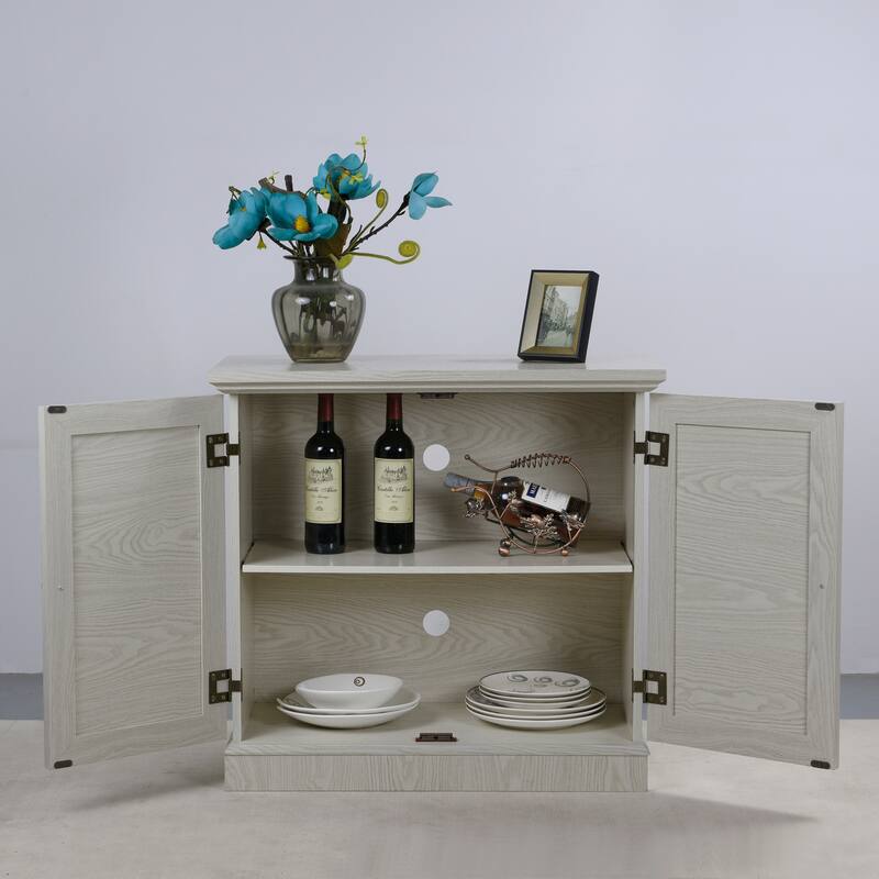 Storage sideboard cabinet with 2 decorative acrylic mirrored doors, adjustable shelf for dining room, living room