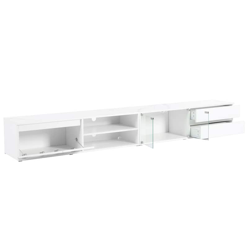94.5" TV Stand with Tempered Glass Doors, Drawers & Cabinets for TVs Up to 105"