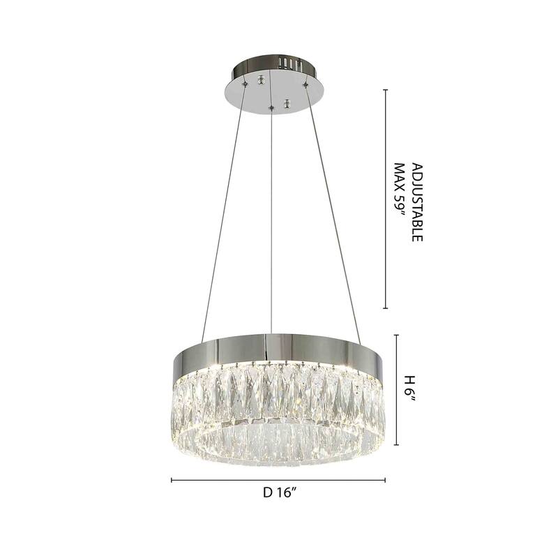 1-Light Chrome LED Chandelier With Clear Crystal Accents