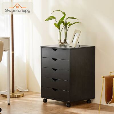 Mobile Lateral 5-Drawer File Cabinet for Home Office, Black