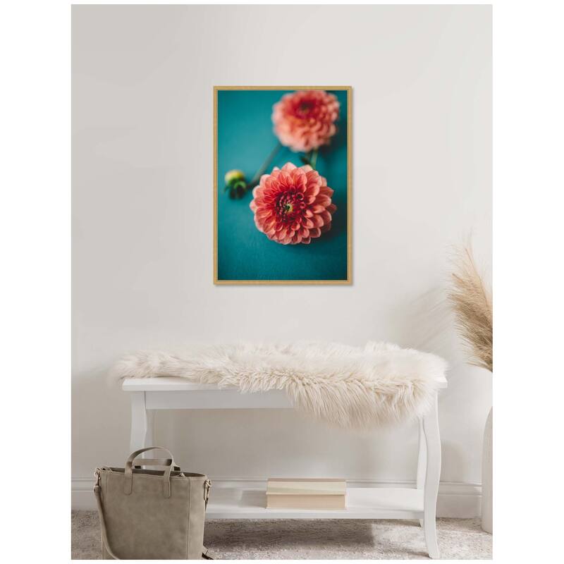 Kate and Laurel Sylvie Vibrant Pink Dahlia Floral Framed Canvas by Patricia Hasz of Patricia Rae Photography