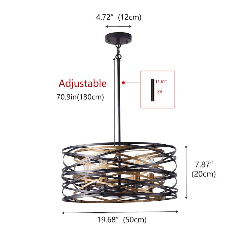 Modern Black and Brown 6-Light Flat Iron Ring Pendant Lamp